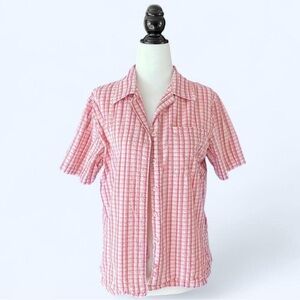 Vintage Carroll Reed Pink White Plaid Cotton Button Up Shirt Size M Cottagecore